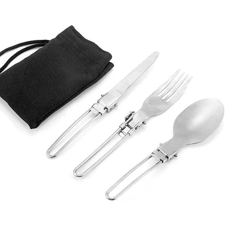 Portable Camping Fork & Spoon Set - Foldable, Ultralight Stainless Steel for Outdoor Dining, Hiking & Backpacking