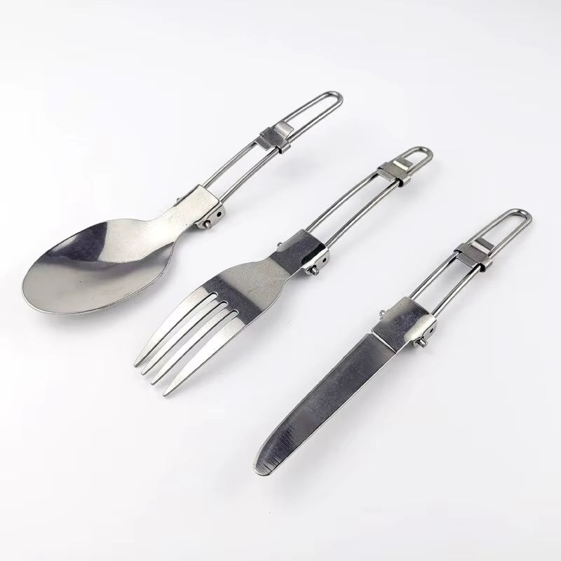 Portable Camping Fork & Spoon Set - Foldable, Ultralight Stainless Steel for Outdoor Dining, Hiking & Backpacking