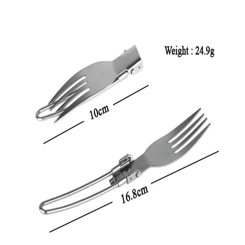 Portable Camping Fork & Spoon Set - Foldable, Ultralight Stainless Steel for Outdoor Dining, Hiking & Backpacking