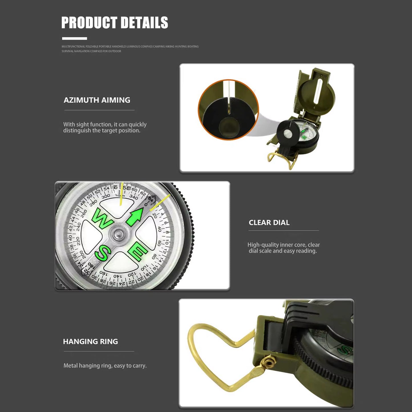 Multi-Function Lensatic Compass with Glow-in-the-Dark Dial - Essential for Outdoor Navigation