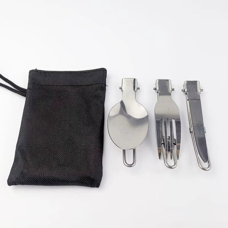 Portable Camping Fork & Spoon Set - Foldable, Ultralight Stainless Steel for Outdoor Dining, Hiking & Backpacking